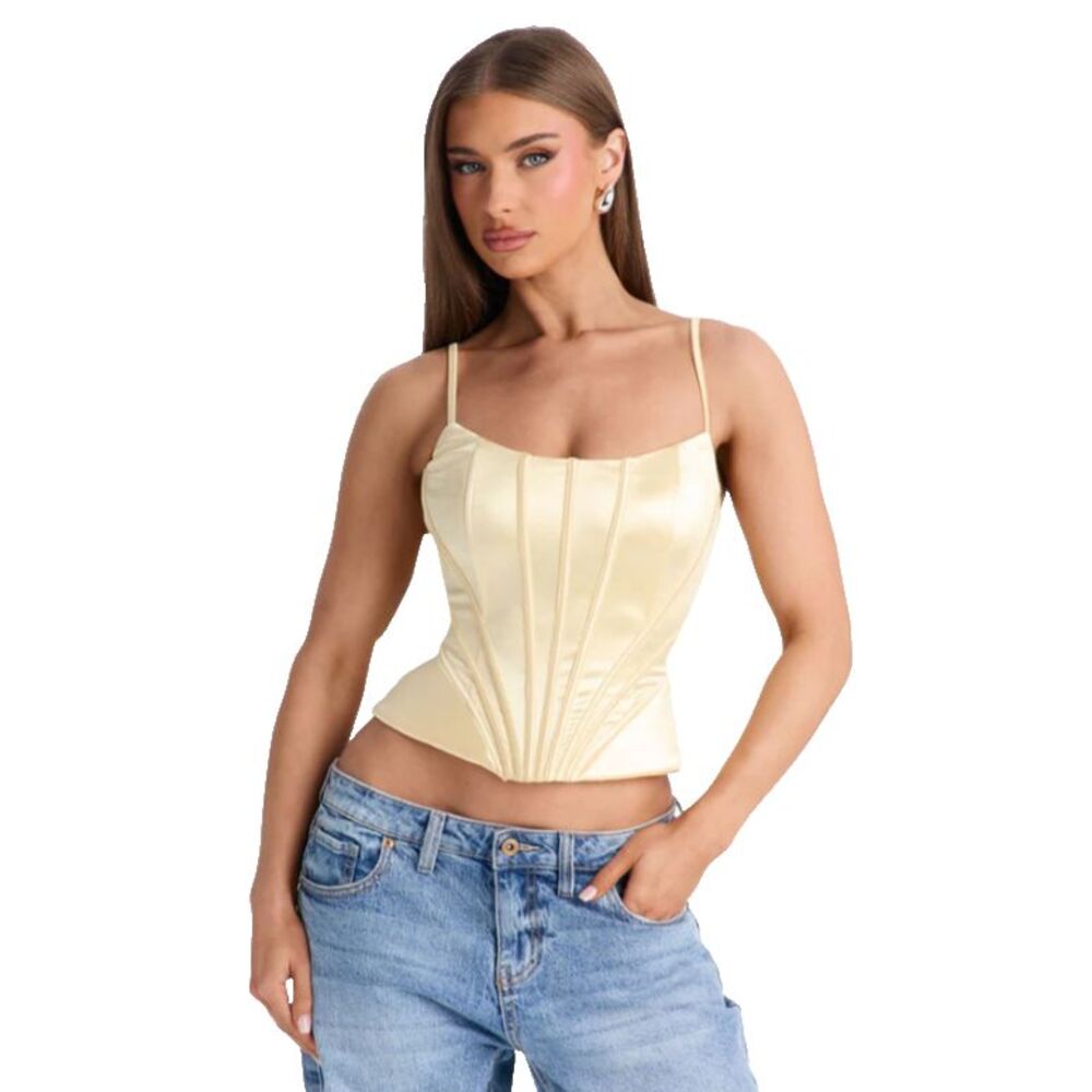 Fashion Nova You Have My Heart Corset Satin Lace Up Bustier Butter Yellow S